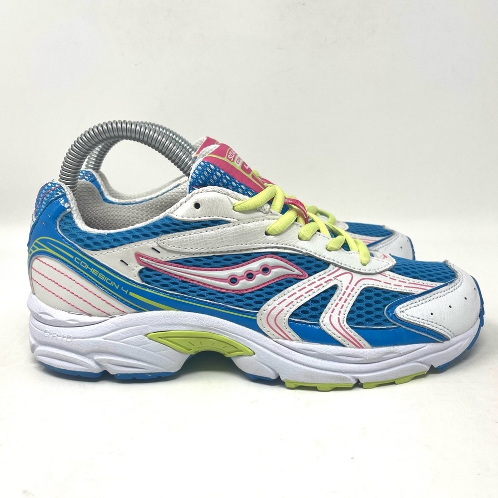 Saucony Cohesion 4 Athletic Shoe White Blue Pink Youth 5